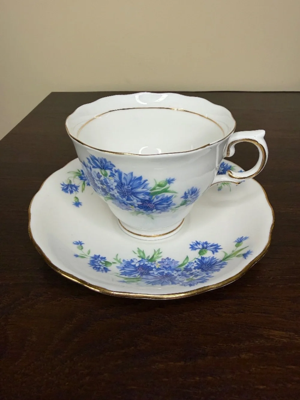 Vintage Colclough Cornflower Blue White Tea Cup & Saucer Set England Gilt Gold